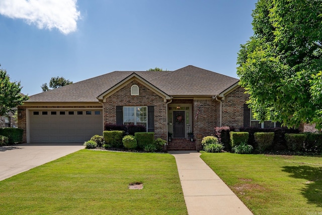 4715 Stockton Rd, Conway, AR 72034 - view of front of property featuring brick siding, an attached garage, a front yard, driveway, and roof with shingles