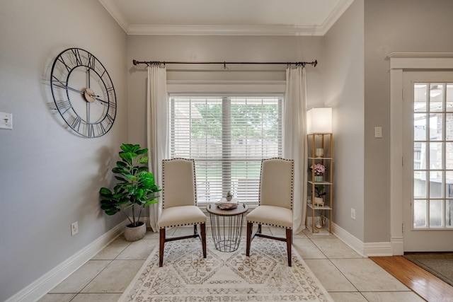 4715 Stockton Rd, Conway, AR 72034 - living area featuring healthy amount of natural light, crown molding, baseboards, and tile patterned floors