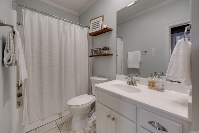 4715 Stockton Rd, Conway, AR 72034 - bathroom with ornamental molding, toilet, tile patterned floors, vanity, and shower / tub combo