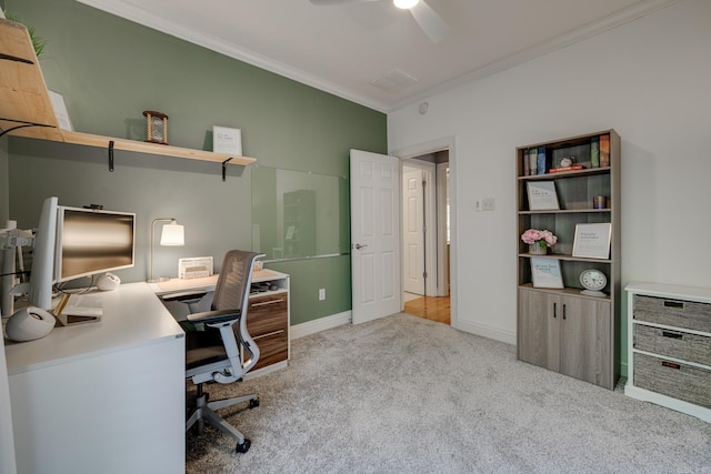 4715 Stockton Rd, Conway, AR 72034 - office featuring carpet flooring, crown molding, a ceiling fan, and baseboards