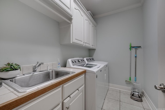 4715 Stockton Rd, Conway, AR 72034 - washroom with cabinet space, independent washer and dryer, ornamental molding, light tile patterned floors, and baseboards