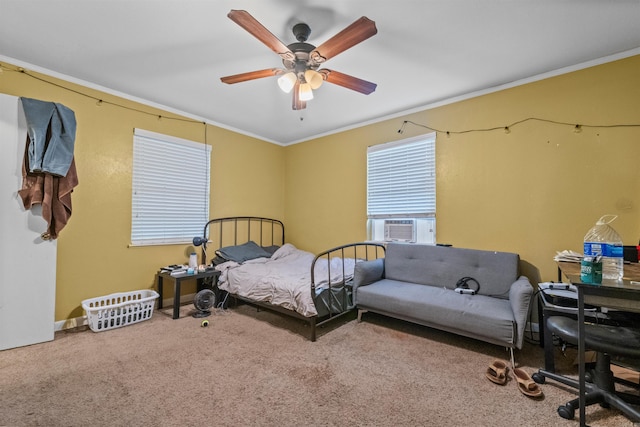 1217 Look St, Little Rock, AR 72204 - bedroom with carpet, ornamental molding, ceiling fan, and cooling unit