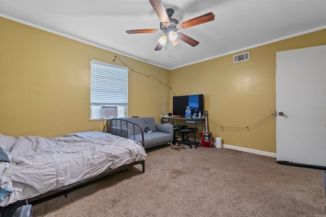 1217 Look St, Little Rock, AR 72204 - carpeted bedroom with cooling unit, ornamental molding, baseboards, and ceiling fan