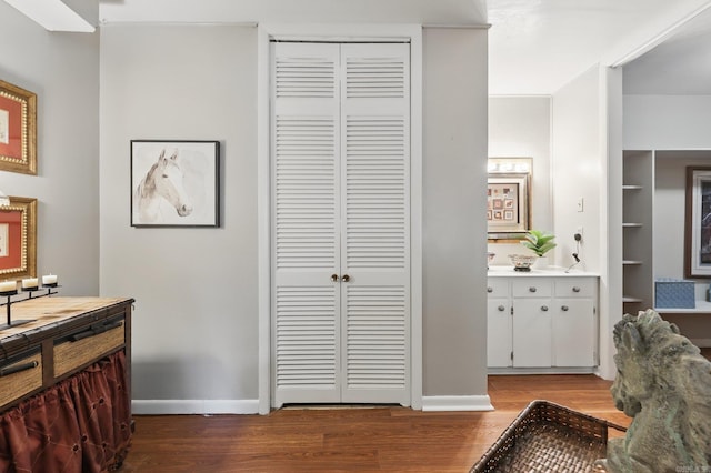717 Choctaw Cir, Little Rock, AR 72205 - bathroom with wood finished floors, a closet, and vanity