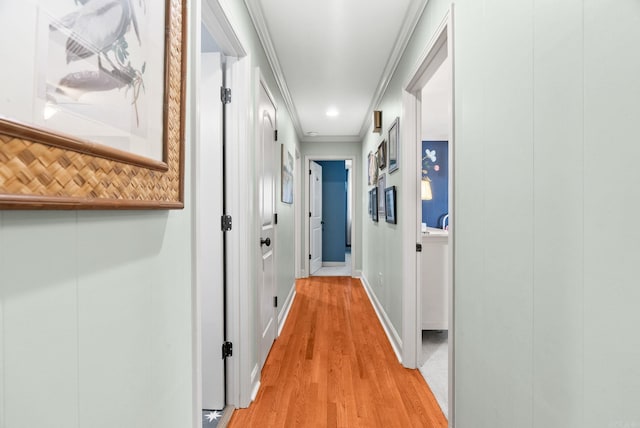 3016 Cleburne Pl, North Little Rock, AR 72116 - hall featuring crown molding, light wood finished floors, and baseboards