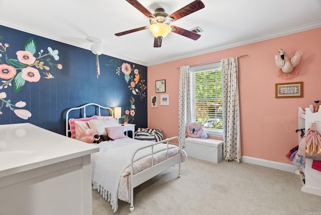 3016 Cleburne Pl, North Little Rock, AR 72116 - carpeted bedroom featuring ornamental molding, ceiling fan, and baseboards