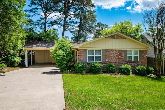 6713 Brentwood Rd, Little Rock, AR 72207 - ranch-style house featuring driveway, a front lawn, brick siding, and an attached carport