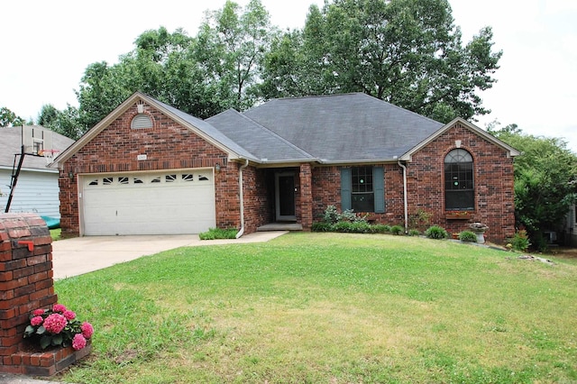 12601 Woodbury Dr, Little Rock, AR 72211 - ranch-style home featuring a garage, a front lawn, brick siding, and driveway