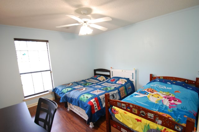 12601 Woodbury Dr, Little Rock, AR 72211 - bedroom with crown molding, wood finished floors, and a ceiling fan