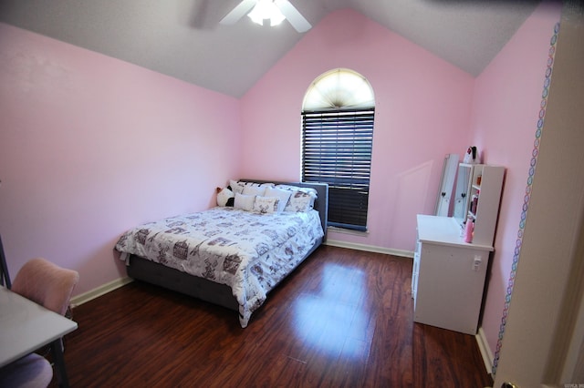 12601 Woodbury Dr, Little Rock, AR 72211 - bedroom with wood finished floors, vaulted ceiling, baseboards, and a ceiling fan