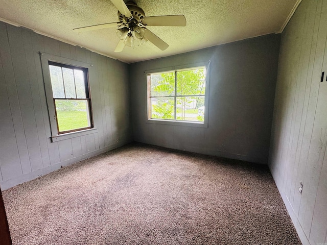 37 Maple St, Melbourne, AR 72556 - carpeted empty room featuring wood walls, ceiling fan, and a textured ceiling
