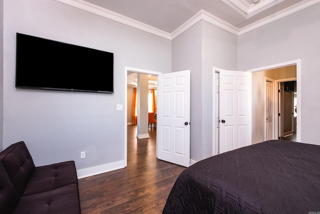 1608 S Cross St, Little Rock, AR 72206 - bedroom with ornamental molding, dark wood-type flooring, and baseboards