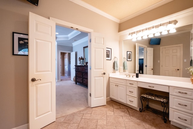 5718 Mediterranean Blvd, Benton, AR 72019 - bathroom with ornamental molding, vanity, stone tile floors, and baseboards