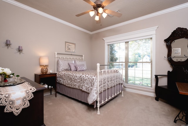 5718 Mediterranean Blvd, Benton, AR 72019 - bedroom featuring light colored carpet, crown molding, baseboards, and a ceiling fan