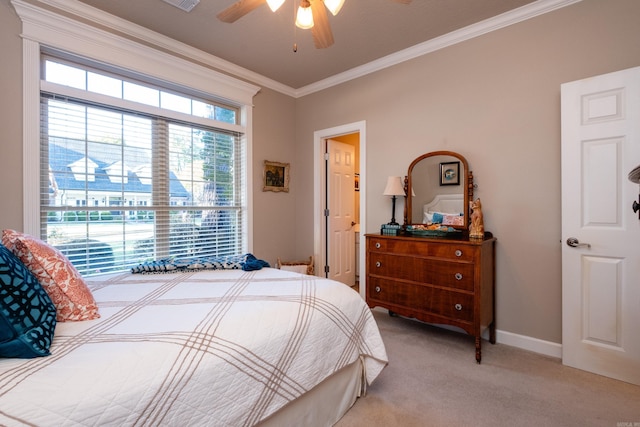 5718 Mediterranean Blvd, Benton, AR 72019 - bedroom featuring ornamental molding, light carpet, baseboards, and a ceiling fan
