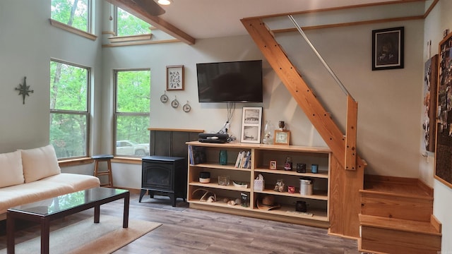 180 Herschel B Guinn Rd, Story, AR 71970 - living room featuring wood finished floors and a wood stove
