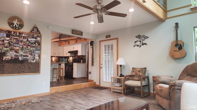 180 Herschel B Guinn Rd, Story, AR 71970 - living room with a ceiling fan, wood finished floors, recessed lighting, and baseboards