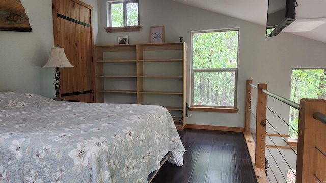 180 Herschel B Guinn Rd, Story, AR 71970 - bedroom with vaulted ceiling, wood-type flooring, and baseboards