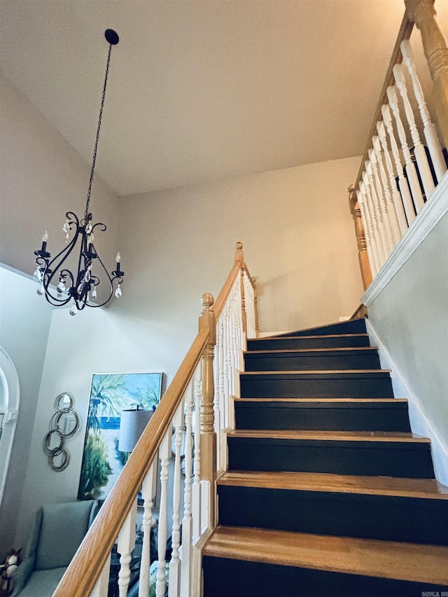 615 Miller Cv, Benton, AR 72019 - stairs with a chandelier