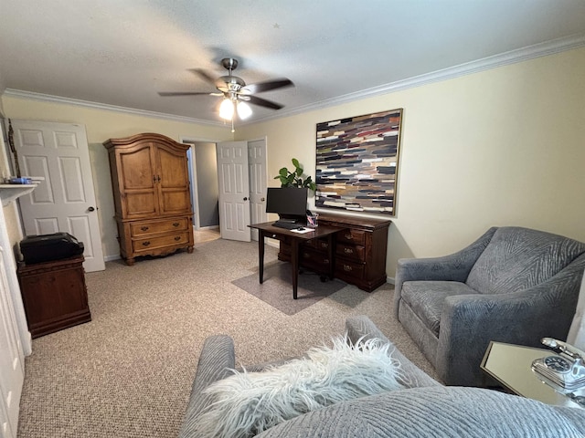 615 Miller Cv, Benton, AR 72019 - office with a ceiling fan, ornamental molding, light carpet, and baseboards