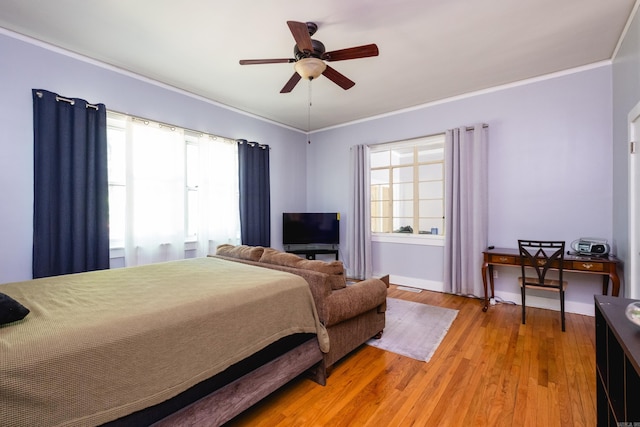 1224 S Fillmore St, Little Rock, AR 72204 - bedroom featuring multiple windows, light wood-style flooring, ornamental molding, baseboards, and ceiling fan
