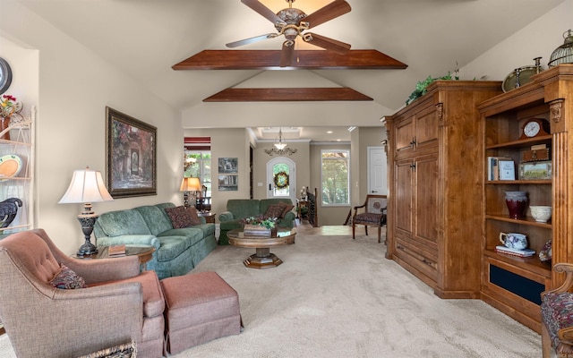 26 Pillar Ln, Hot Springs Village, AR 71909 - living room featuring light carpet and ceiling fan