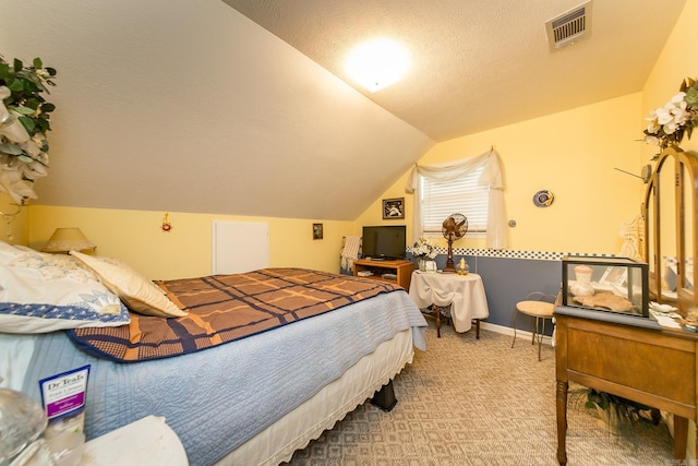 420 Shadow Ln, Clinton, AR 72031 - bedroom featuring lofted ceiling, carpet, a textured ceiling, and baseboards