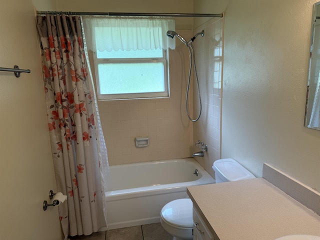 122 Meadow Cliff Cir, Fairfield Bay, AR 72088 - full bathroom featuring toilet, shower / bath combo with shower curtain, vanity, and tile patterned flooring
