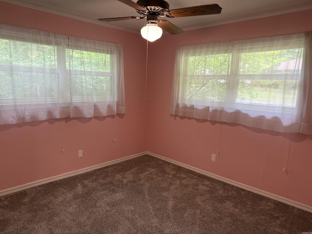 122 Meadow Cliff Cir, Fairfield Bay, AR 72088 - carpeted empty room with a ceiling fan, ornamental molding, and baseboards