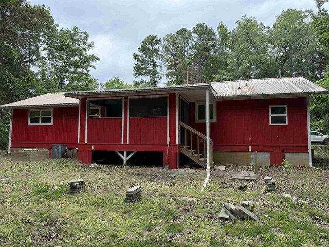 122 Meadow Cliff Cir, Fairfield Bay, AR 72088 - back of house with crawl space, central AC, and metal roof