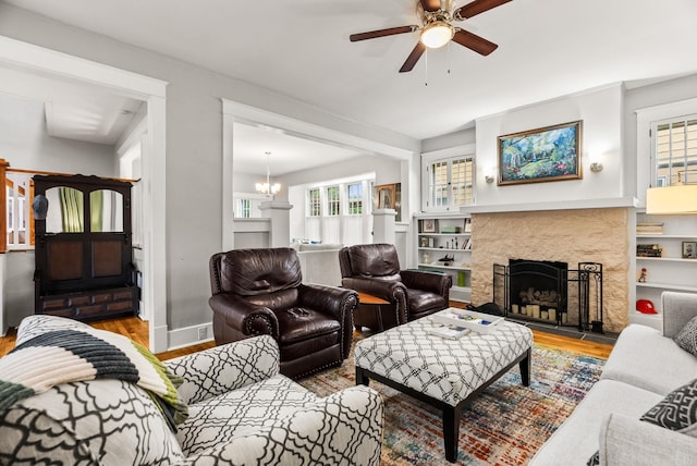 1905 S Battery St, Little Rock, AR 72202 - living room with wood finished floors, a ceiling fan, and healthy amount of natural light