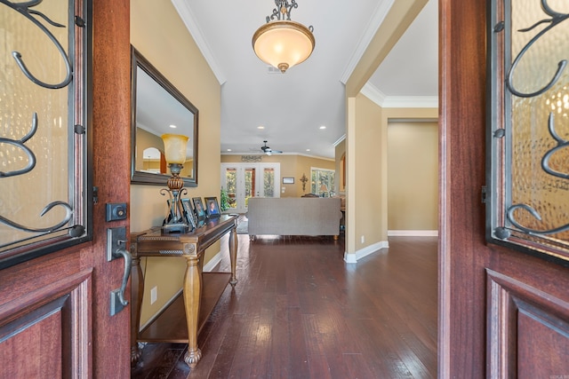 20 Stonegate, Hot Springs, AR 71913 - foyer featuring crown molding, dark wood-style flooring, baseboards, ceiling fan, and recessed lighting