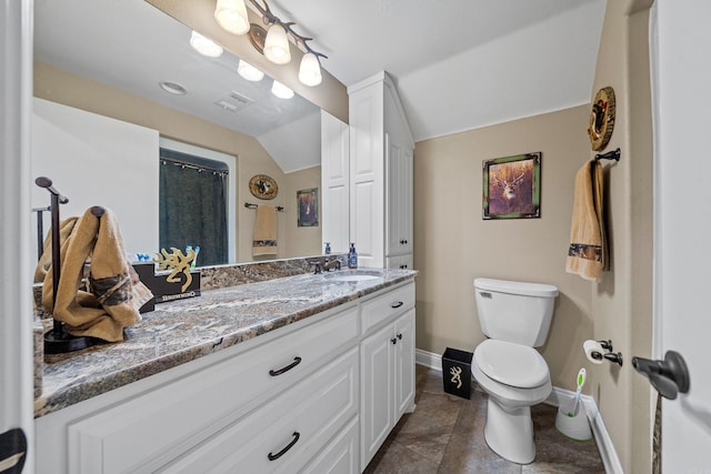 20 Stonegate, Hot Springs, AR 71913 - full bathroom with baseboards, toilet, vanity, and vaulted ceiling