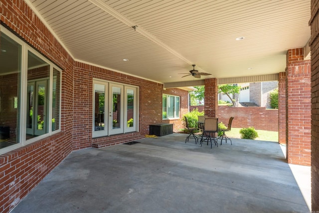 20 Stonegate, Hot Springs, AR 71913 - view of patio / terrace with french doors, a ceiling fan, fence, and outdoor dining area
