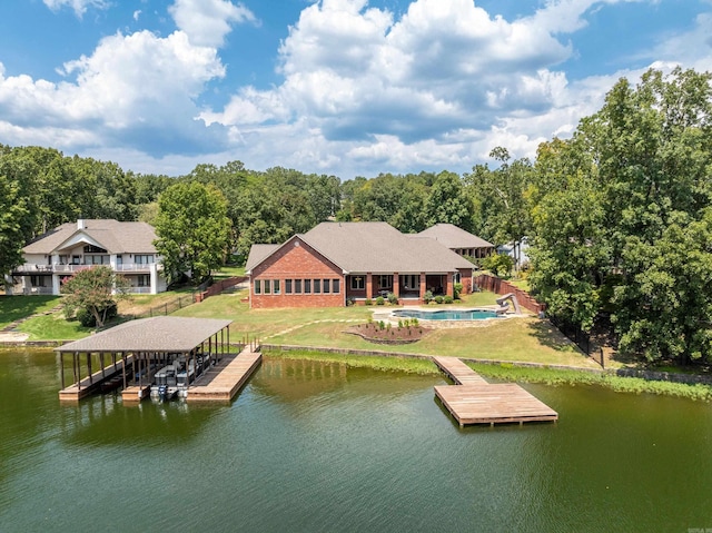 20 Stonegate, Hot Springs, AR 71913 - dock featuring a water view, a yard, and an outdoor pool