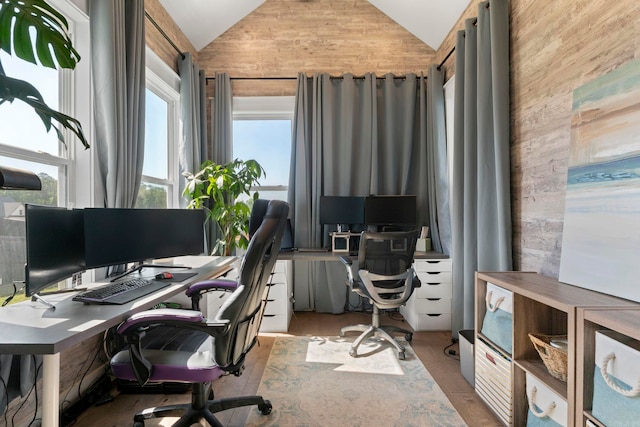 5101 Peace Ln, Alexander, AR 72002 - home office with vaulted ceiling and wooden walls