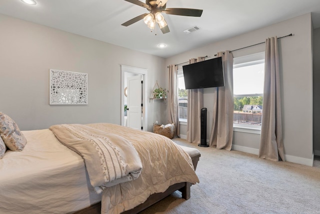 5101 Peace Ln, Alexander, AR 72002 - bedroom with baseboards, light carpet, recessed lighting, and ceiling fan