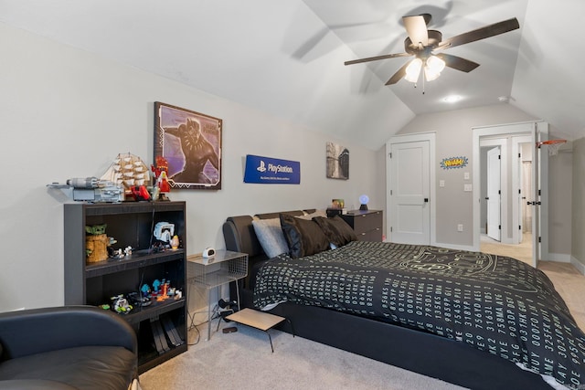 5101 Peace Ln, Alexander, AR 72002 - carpeted bedroom featuring vaulted ceiling and a ceiling fan