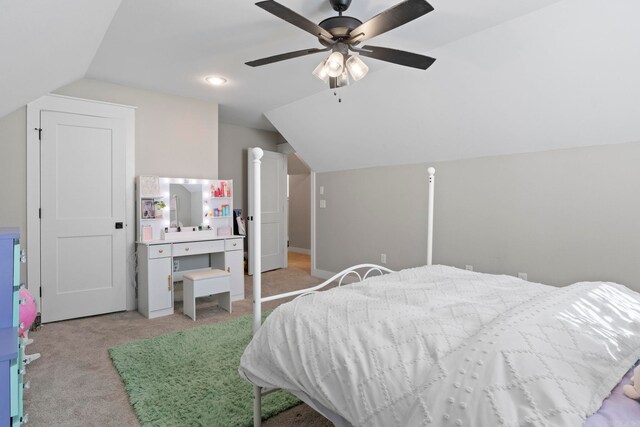 5101 Peace Ln, Alexander, AR 72002 - bedroom featuring lofted ceiling, light carpet, a ceiling fan, and recessed lighting