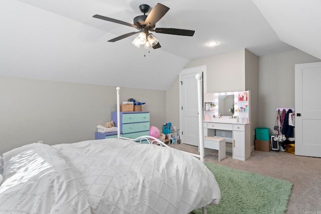 5101 Peace Ln, Alexander, AR 72002 - bedroom featuring vaulted ceiling, light colored carpet, and a ceiling fan