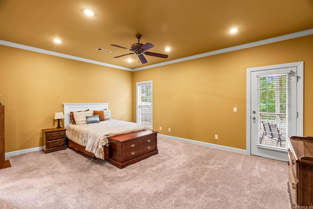 121 Lily Dr, Maumelle, AR 72113 - carpeted bedroom with access to outside, ornamental molding, recessed lighting, multiple windows, and baseboards