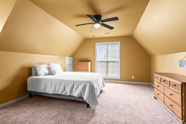 121 Lily Dr, Maumelle, AR 72113 - carpeted bedroom featuring vaulted ceiling, a ceiling fan, and baseboards