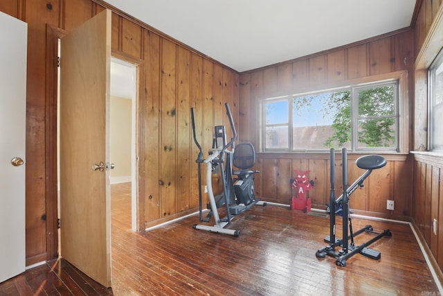 201 E 21st St, Little Rock, AR 72206 - exercise room featuring wood walls and hardwood / wood-style flooring