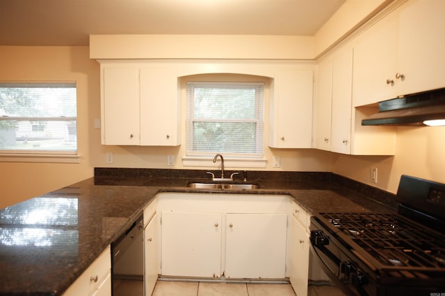 6914 Juniper Rd, Little Rock, AR 72209 - kitchen with black appliances, under cabinet range hood, a sink, white cabinetry, and healthy amount of natural light