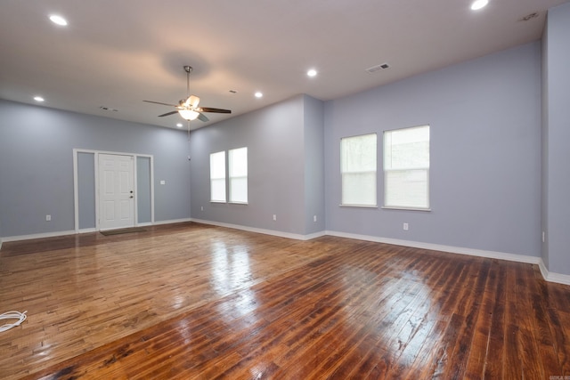 1407 Hanger St, Little Rock, AR 72202 - spare room featuring ceiling fan, hardwood / wood-style flooring, baseboards, and recessed lighting