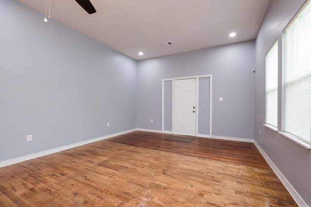 1407 Hanger St, Little Rock, AR 72202 - empty room featuring wood finished floors, ceiling fan, baseboards, and recessed lighting