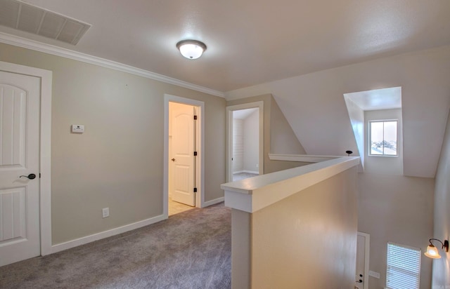106 Venezia Ln, Maumelle, AR 72113 - corridor with light colored carpet, an upstairs landing, baseboards, and ornamental molding
