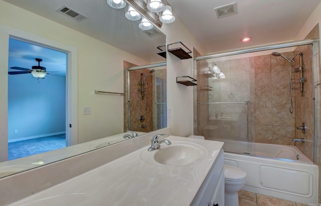 106 Venezia Ln, Maumelle, AR 72113 - full bath featuring toilet, bath / shower combo with glass door, vanity, and a ceiling fan