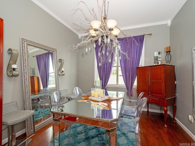 14 Woodridge Dr, Little Rock, AR 72204 - dining room with a chandelier, crown molding, dark wood-style floors, and baseboards