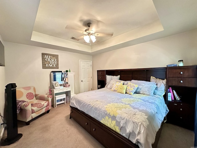1041 Slatecreek Way, Lonsdale, AR 72087 - bedroom with a raised ceiling, light colored carpet, and a ceiling fan